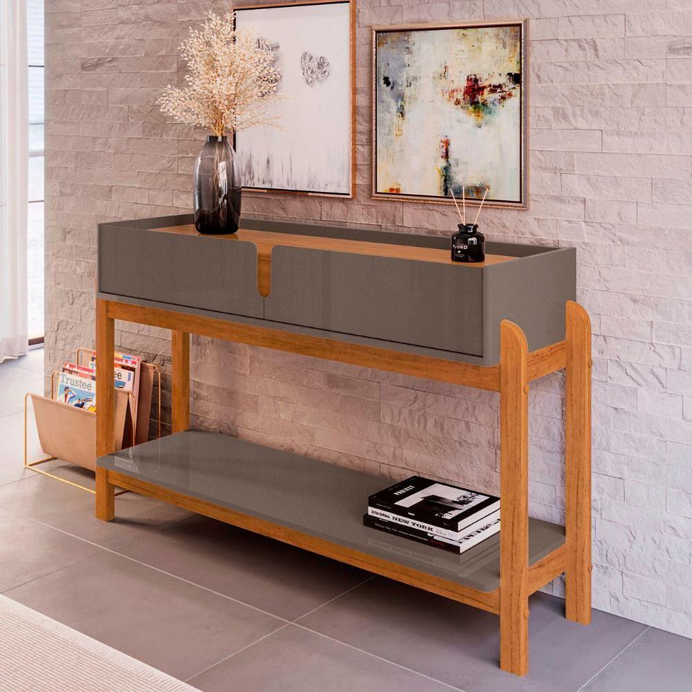 Miniatura Aparador De Sala 2 Gavetas 130cm Nay C14 Cinza Perola/cedro - Mpozenato