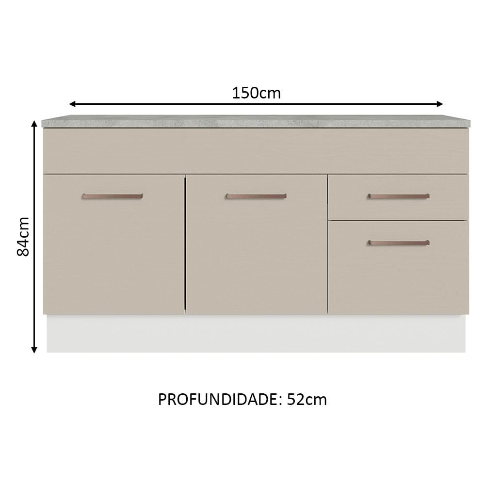 Miniatura Balcão Gabinete de Pia Cozinha 150 cm 2 Gavetas 2 Portas (Com Tampo) Branco/Crema Agata Madesa Branco/Crema