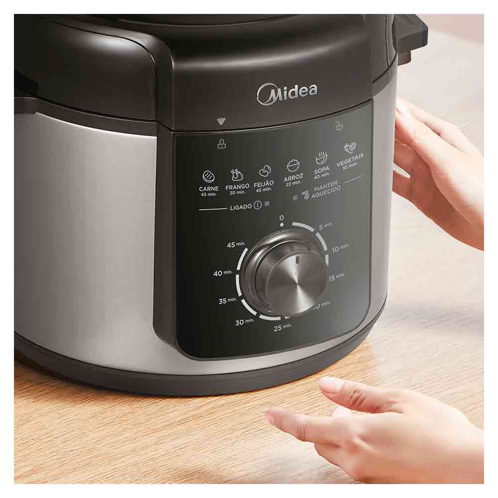 Miniatura Panela de Pressão Elétrica Midea 4 Litros Preto e Inox - PPM4 110
