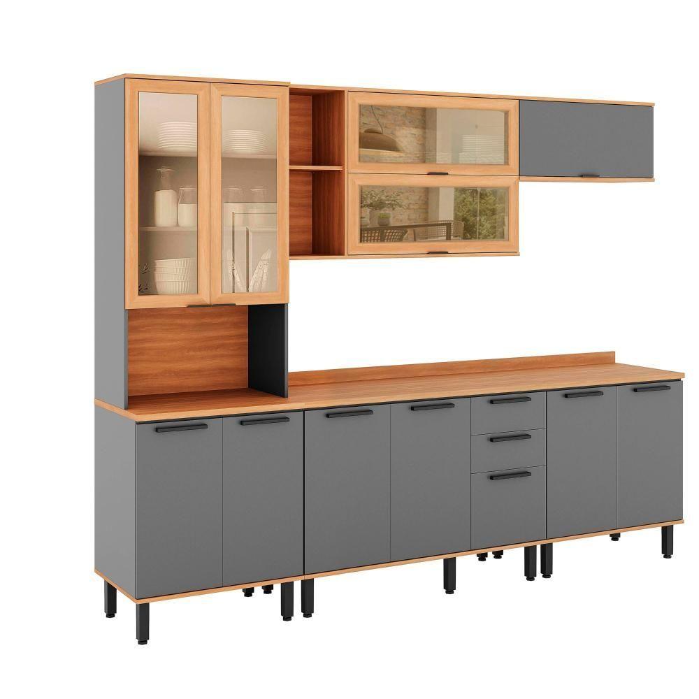 Miniatura Armário De Cozinha Completo Castanha 2700mm 5 Peças - Cinza/freijó