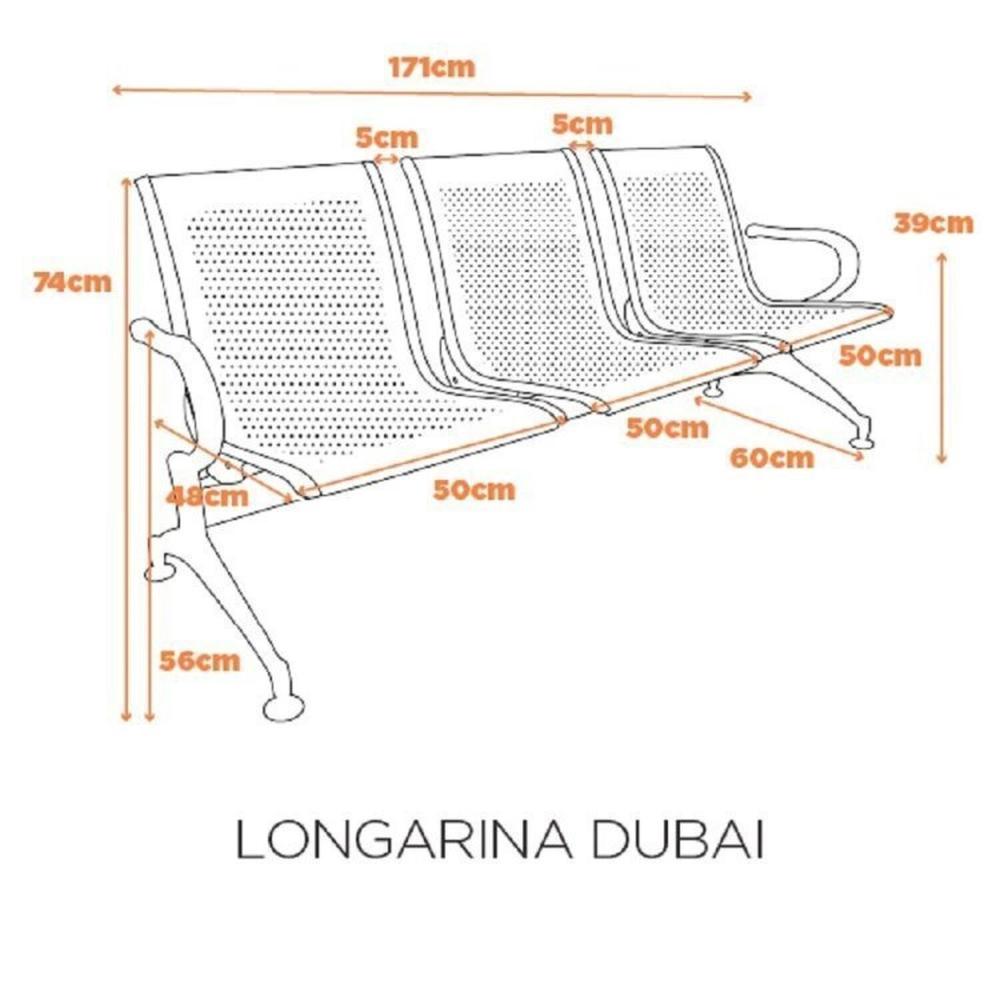 Miniatura Kit 8 Cadeiras para Escritório Longarina 3 Lugares Dubai Cinza