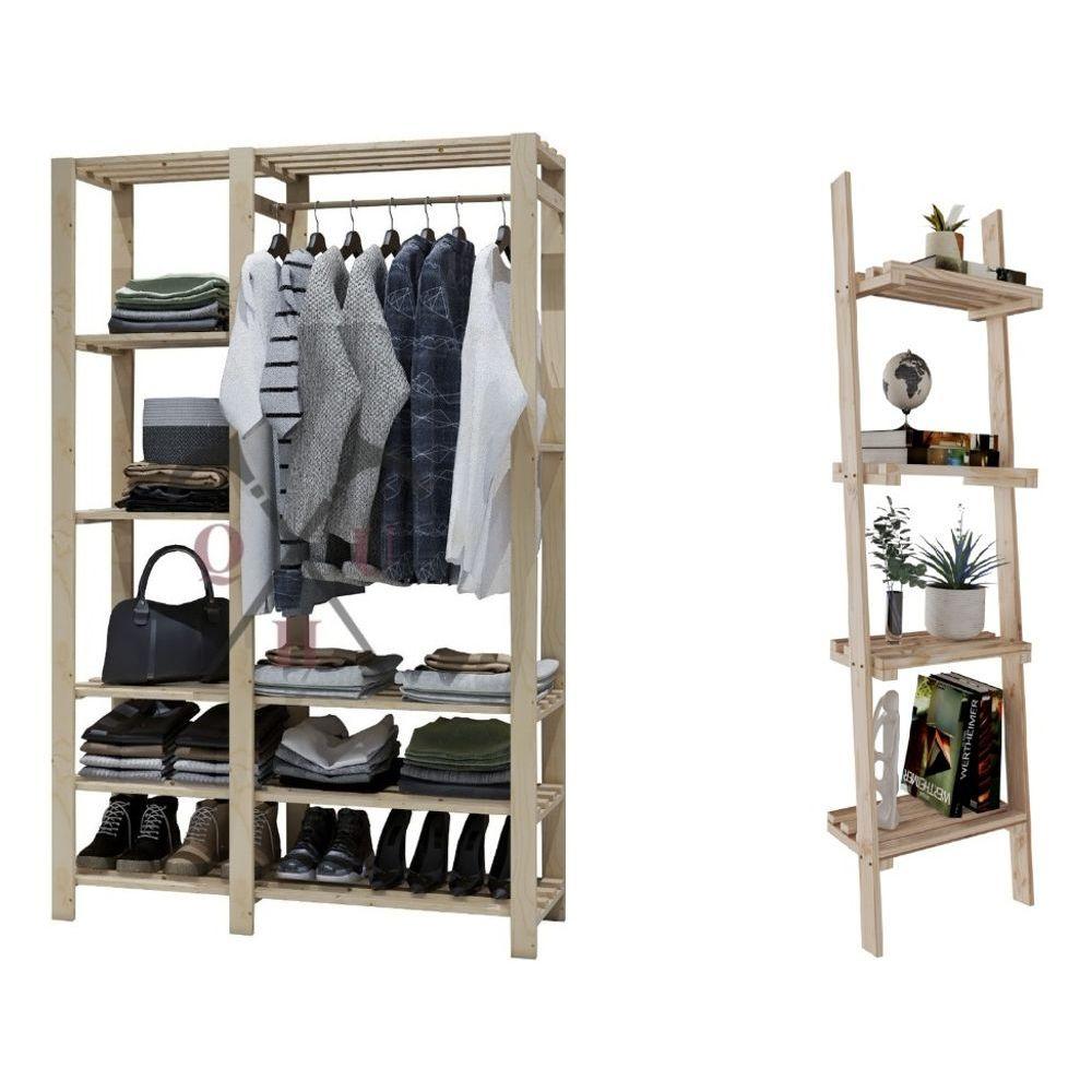 Miniatura Conjunto Estante Simples Minimalista Madeira Natural Objetos E Arara Roupeiro De Qualidade Feito De