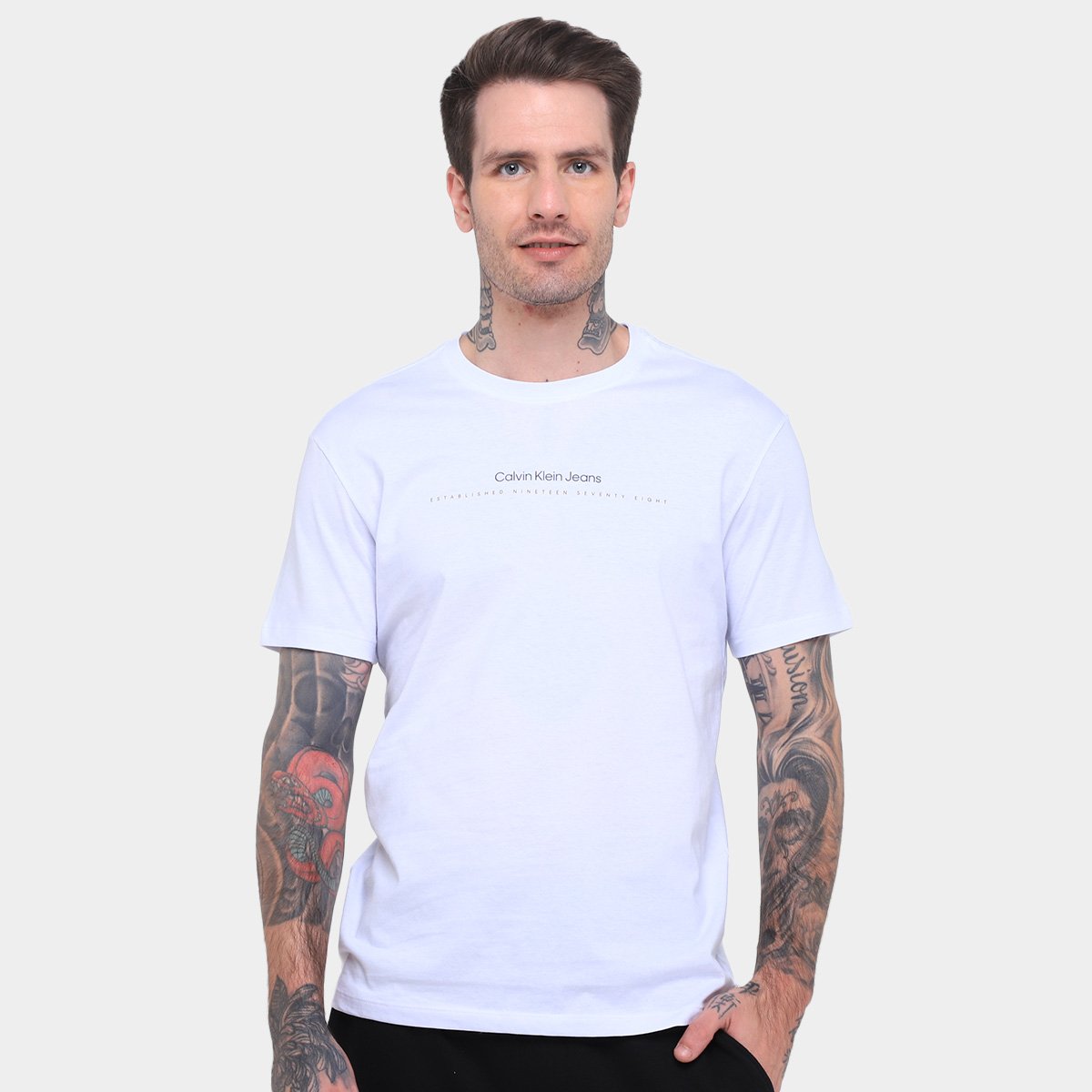 Miniatura Camiseta Calvin Klein Logo Masculina Branco - G