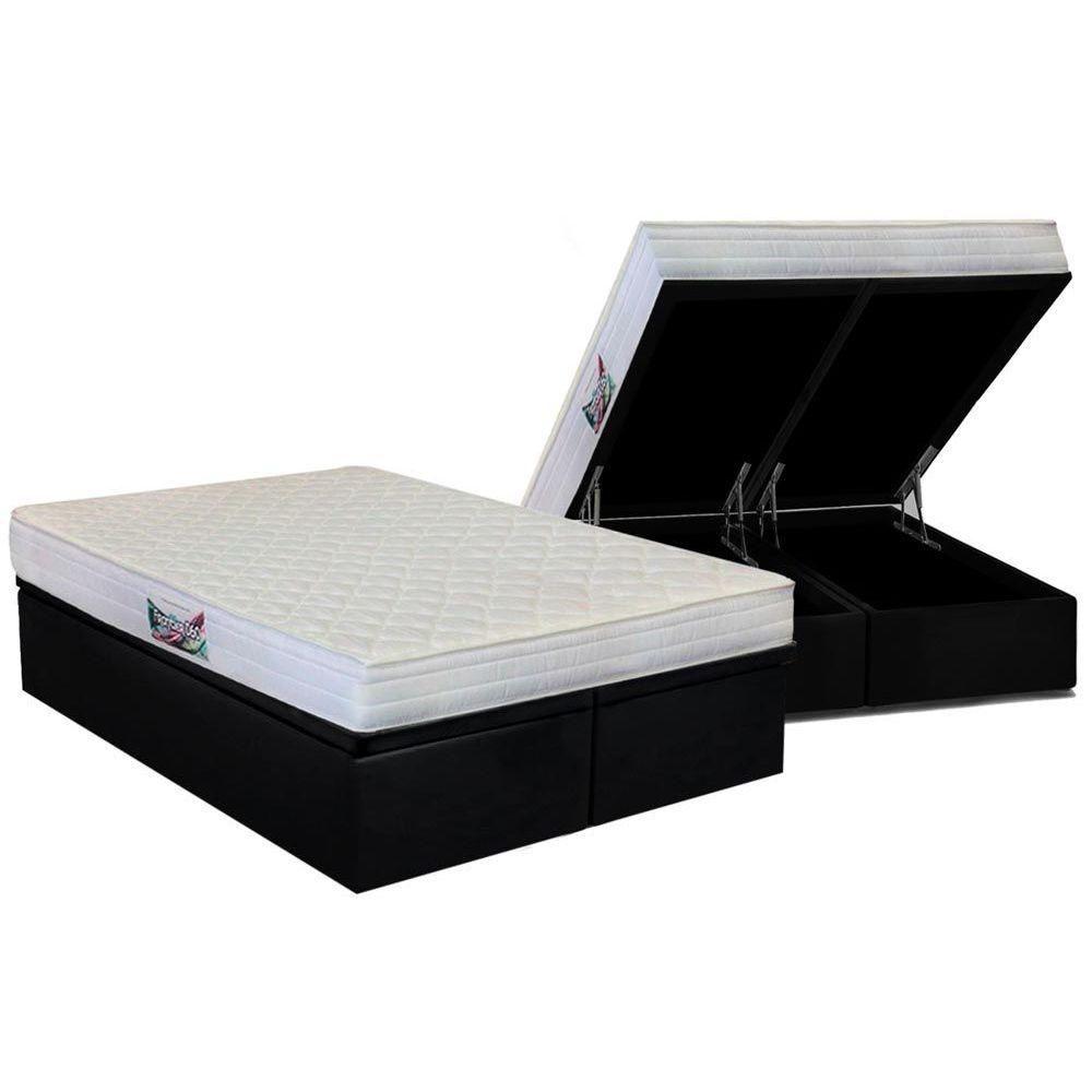 Miniatura Cama Box Baú Queen: Colchão Anatômico Herval D28 / Ag65 Frontier + Base Crc Suede Black(158X198)