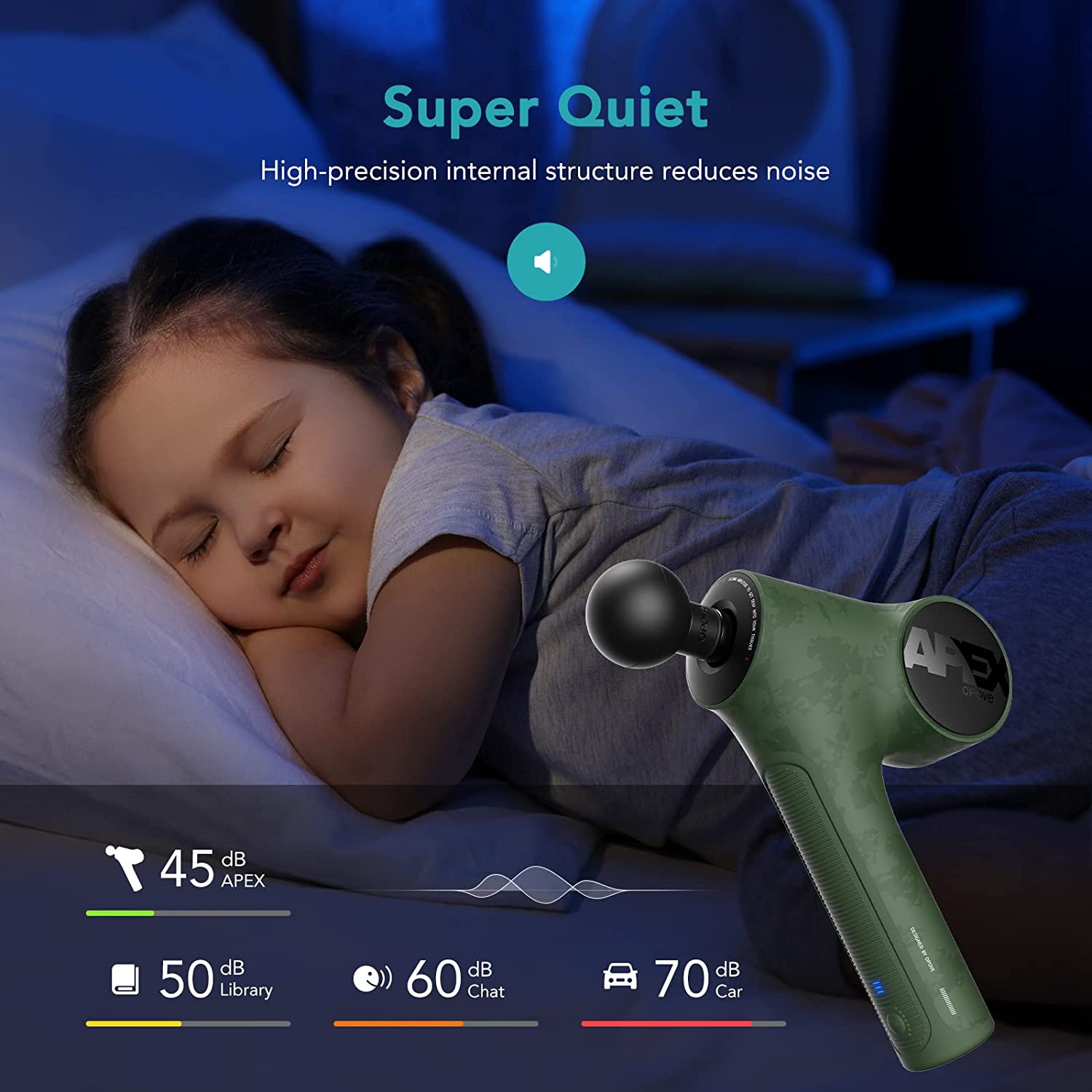 Opove PO5N Massageador Pistola Elétrico Profissional Sem Fio 6 Acessórios Verde