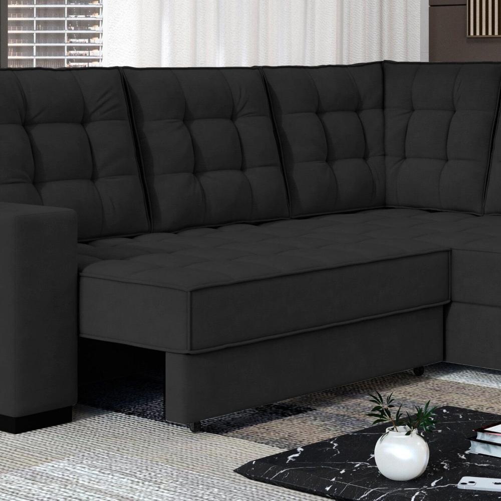 Sofá Canto Retrátil e Reclinável Munique Tamanho 220cm X 175cm Preto
