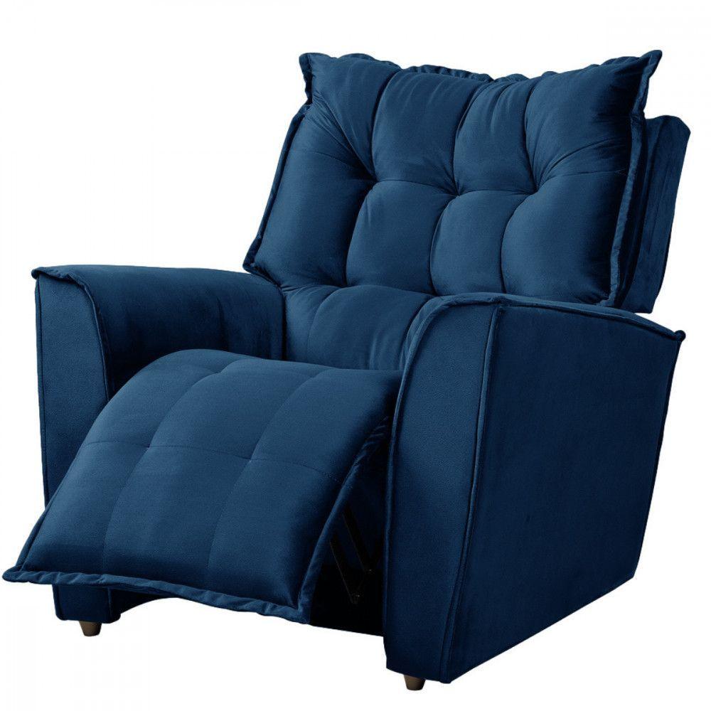 Miniatura Poltrona Da Mamãe Para Sala Reclinavel Carinho Veludo Azul
