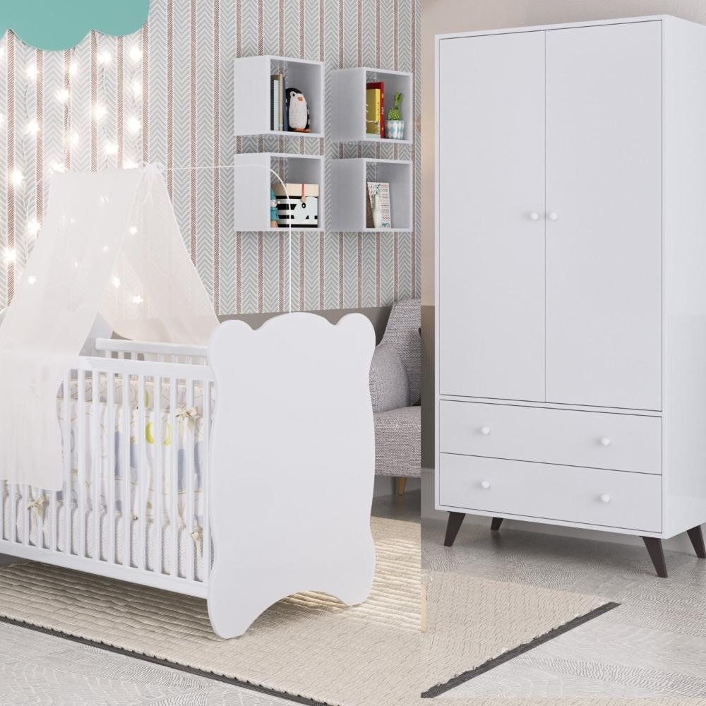 Miniatura Quarto de Bebê Completo Berço com Roupeiro 2 Portas 2 Gavetas Estrela Móveis Percasa Branco