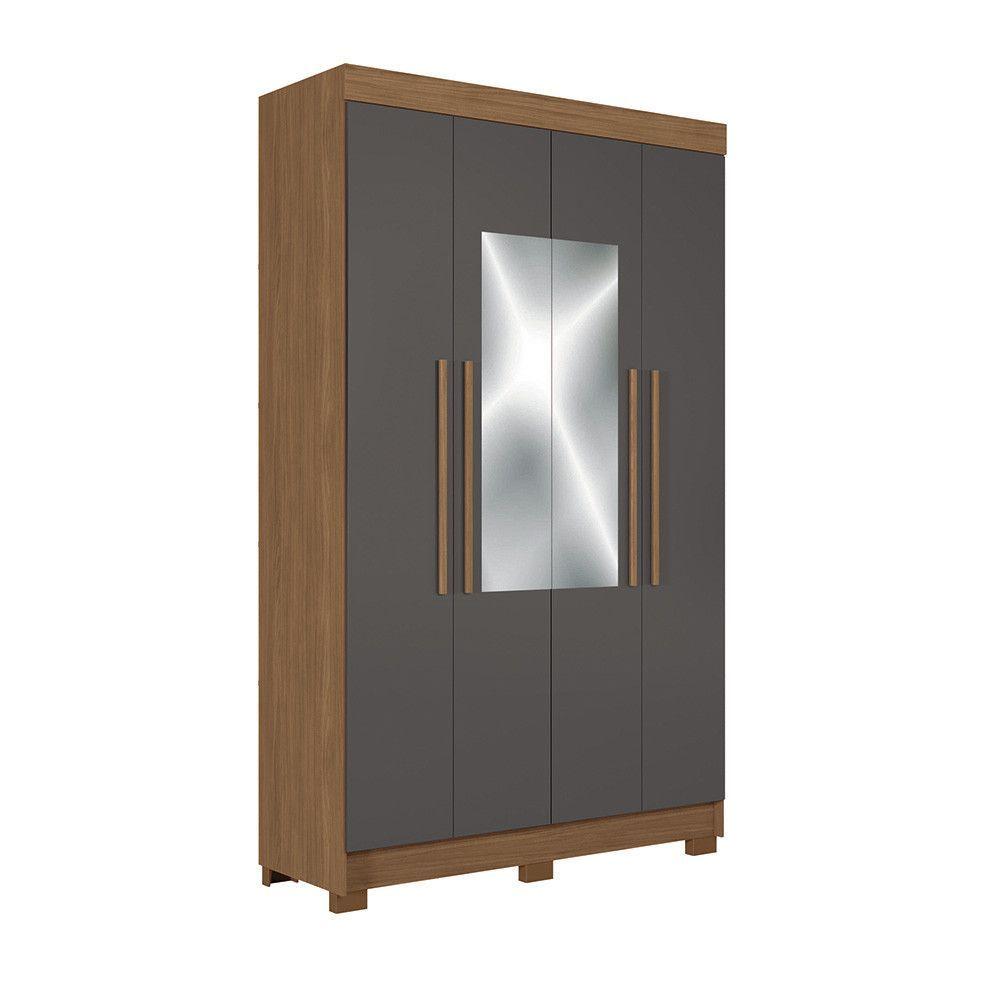 Miniatura Guarda-roupa Casal 130cm 4 Portas 2 Gavetas Com Espelho Homero Estilo Mm Jatoba/grafitte