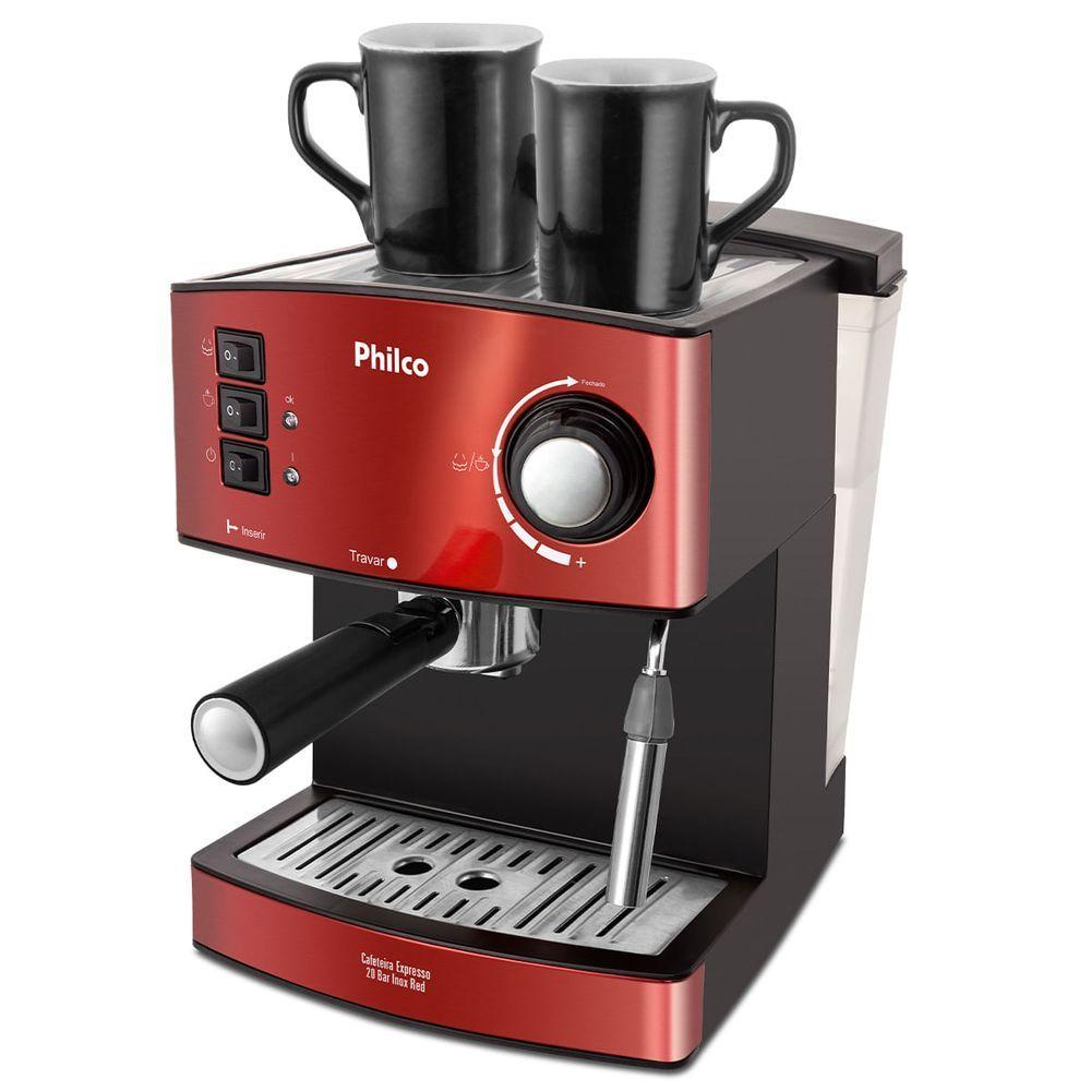Miniatura Cafeteira Expresso & Cápsulas Philco 20 Bar Inox Red PCF24 110V