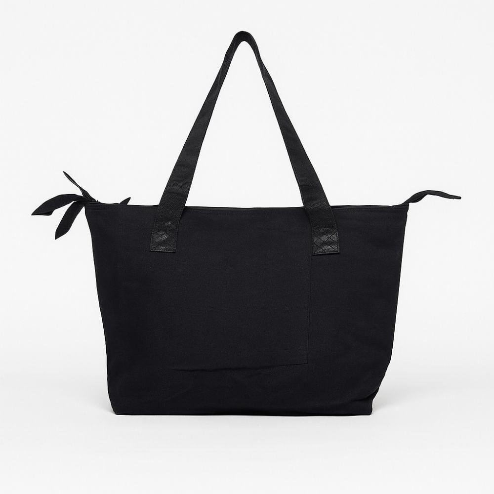 Miniatura Bolsa Feminina Grande De Ombro Casual Com Zíper Espaçosa Moderna Passeio Trabalho Faculdade Praia Academia Preto