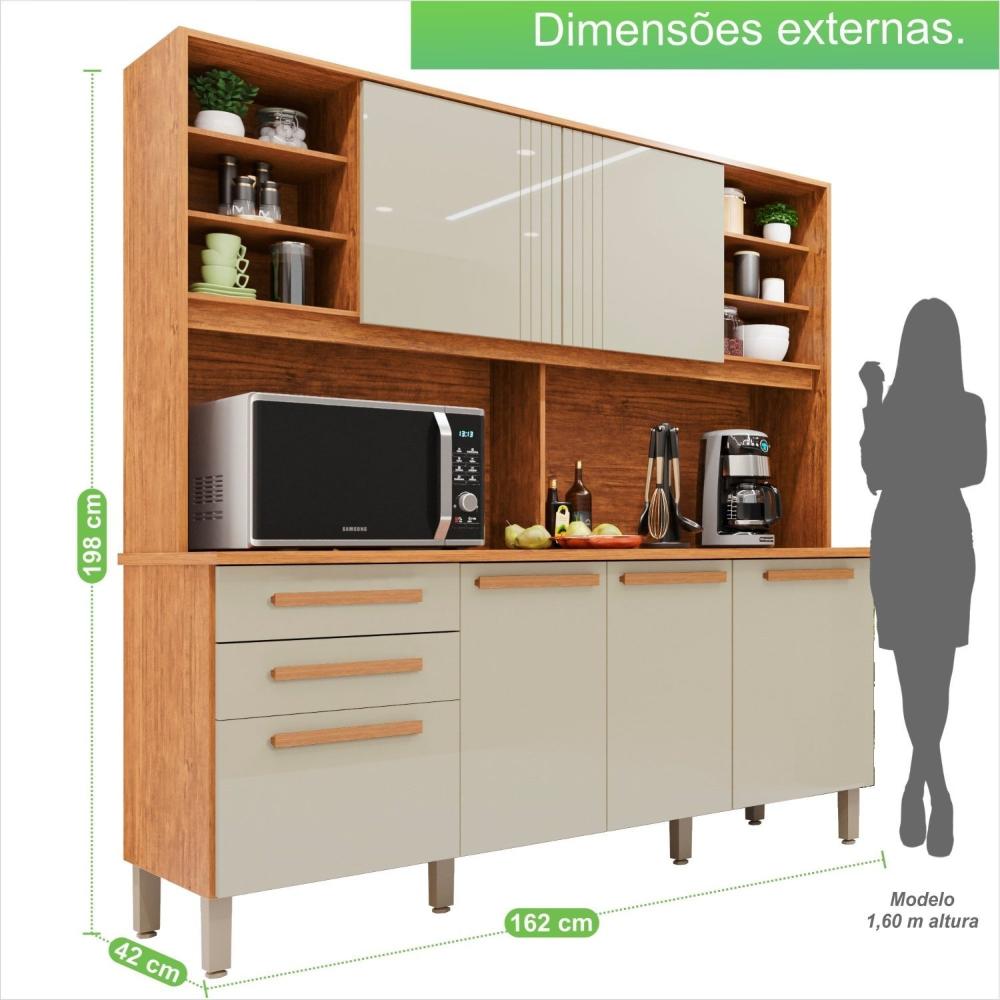 Miniatura Armário de Cozinha 6 Portas 2 Gavetas Adelle Yescasa Cinamomo/Off-White