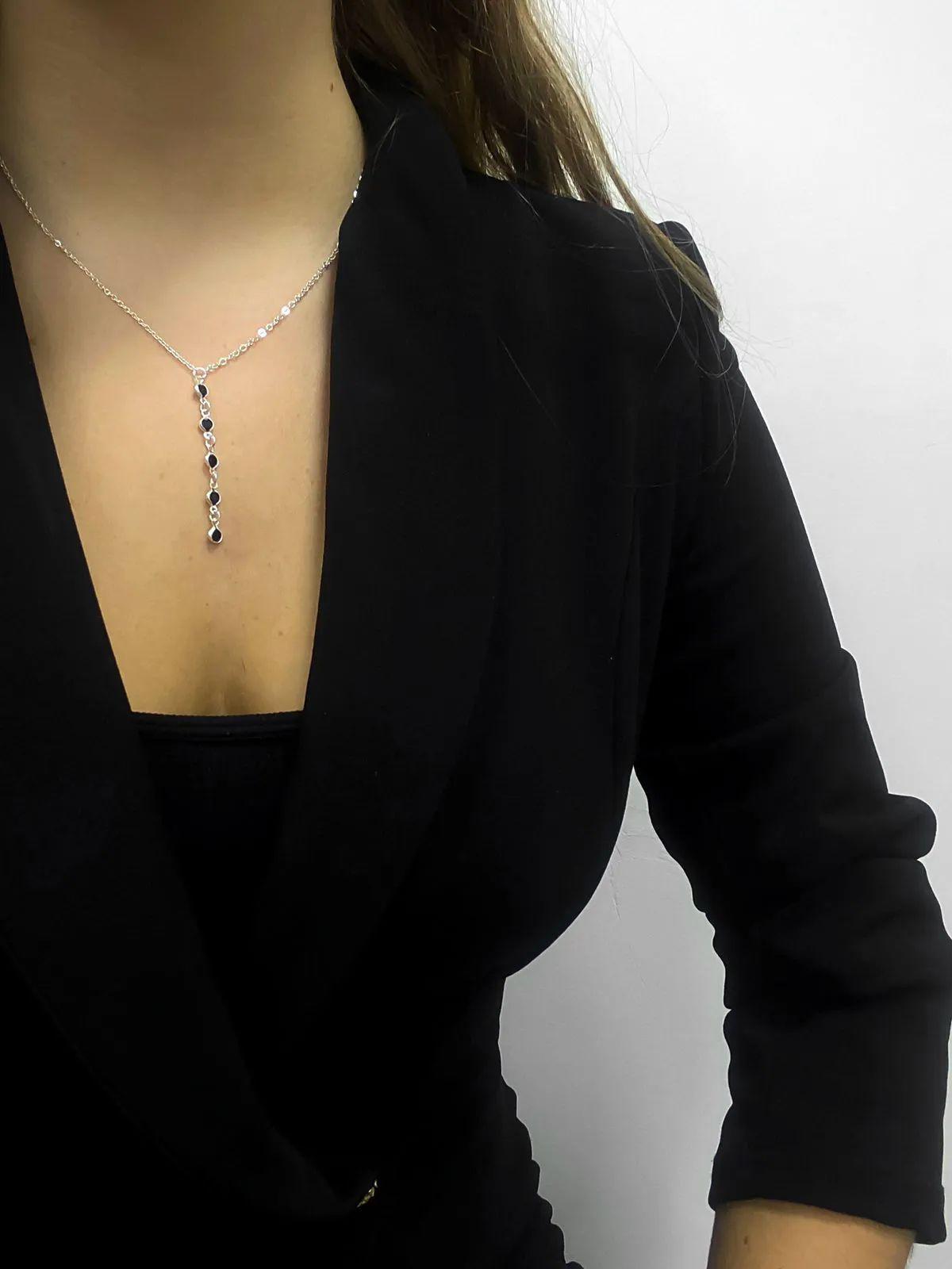 Miniatura Colar Choker Elo Brilho Cristas Preto Prata 2g - Rayie Acess