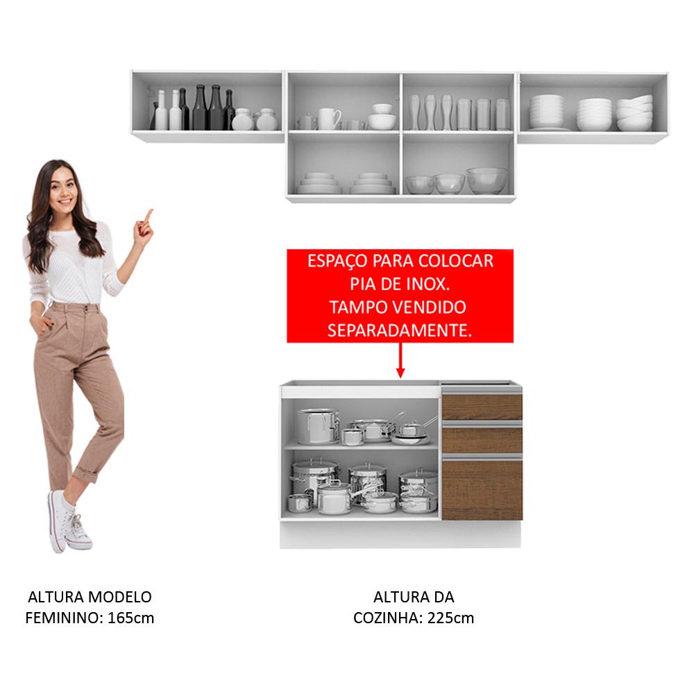 Miniatura Armário de Cozinha Compacta 280cm Branco/Rustic Marina Madesa 01 Branco/Rustic