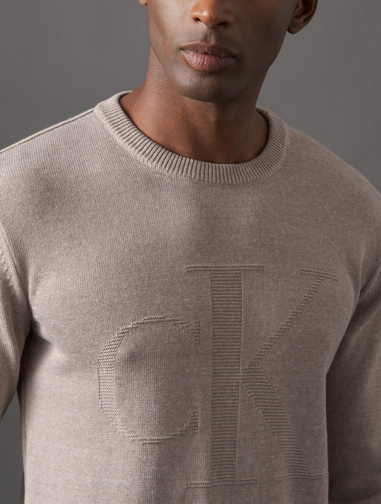 Miniatura Tricot Masculino Maxi Calvin Klein Jeans - Caqui Medio Tricot Masculino Maxi Calvin Klein Jeans Caqui Medio g