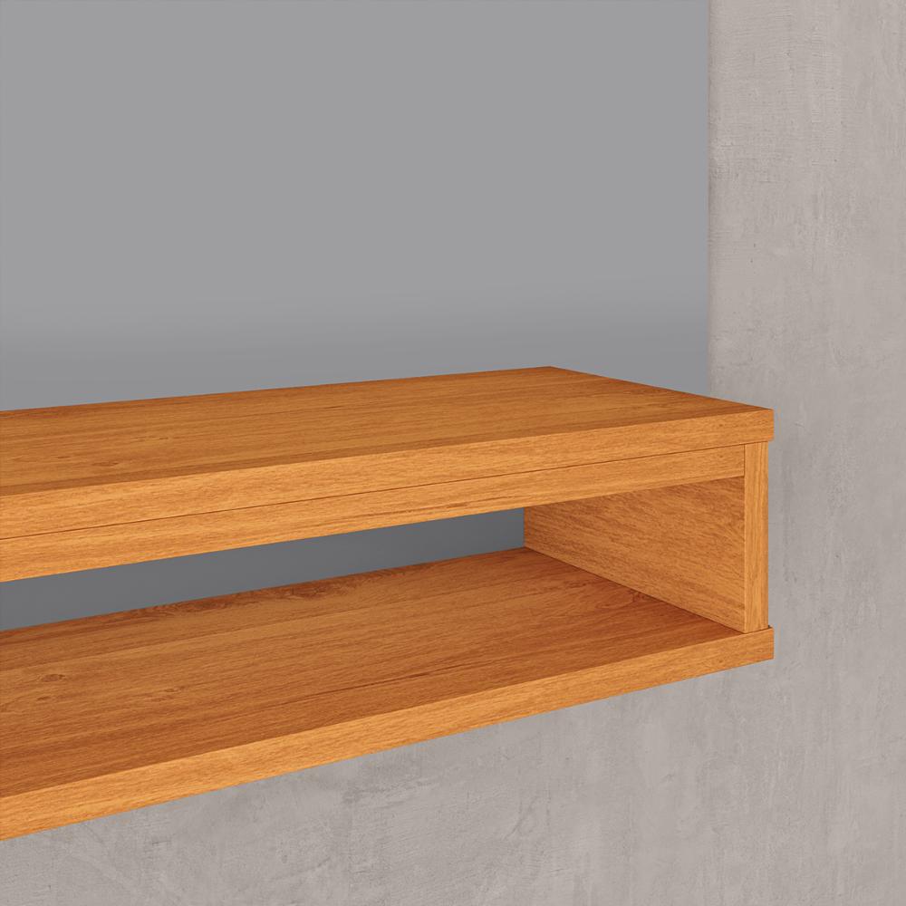 Estante Painel Sala Quarto TV 48 Polegadas Nairobi Ripado Cinza Cinamomo e Puff Banqueta Estofado Assento Confortável Pés Retrô Thor Bege