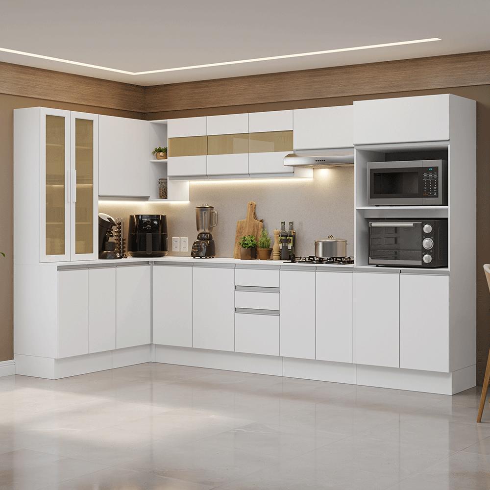 Miniatura Armário de Cozinha Completa de Canto 100% MDF 447 cm Smart Madesa 02 Branco