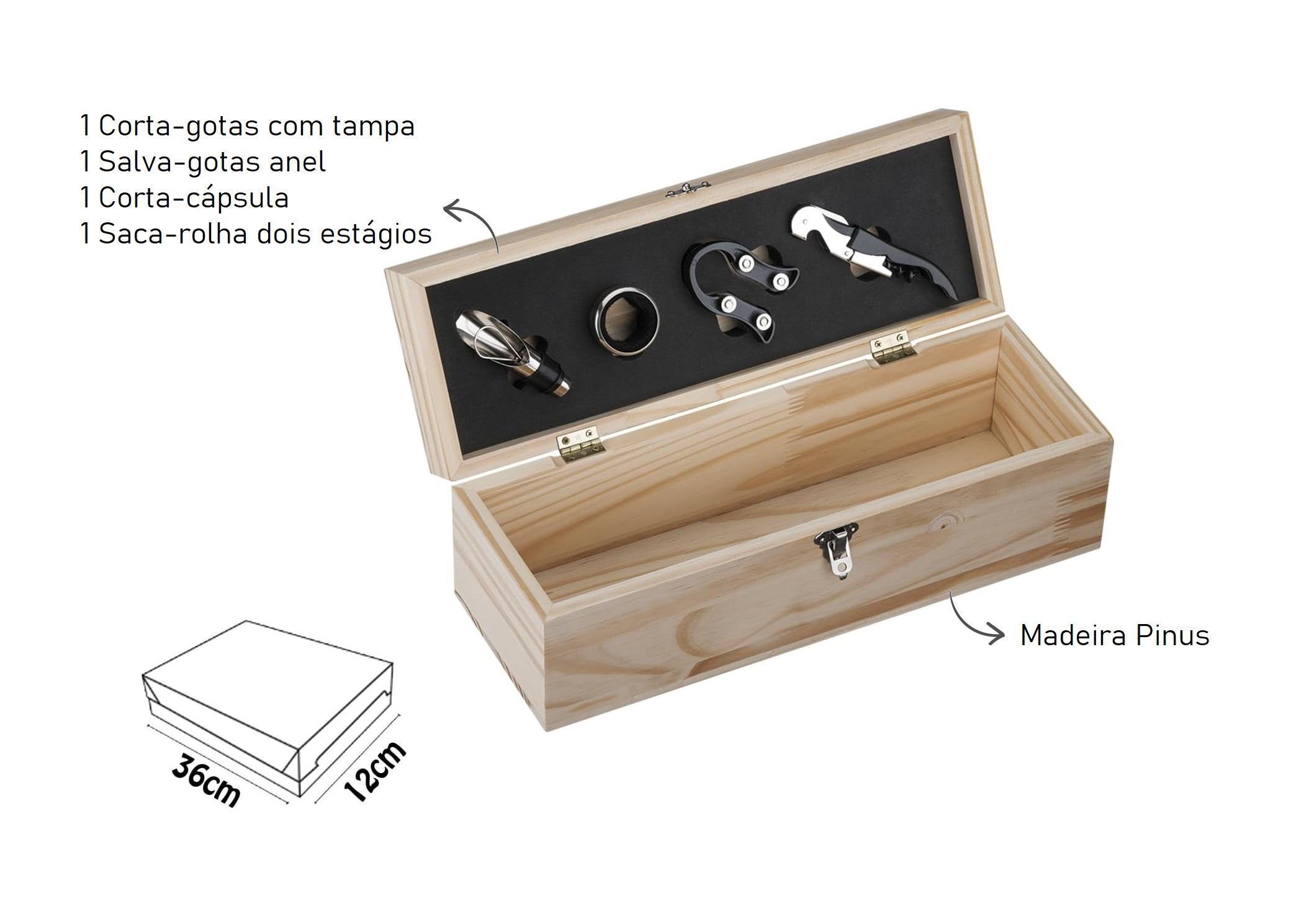 Miniatura Caixa Em Madeira Pinus Para Garrafa De Vinho Com Acessórios
