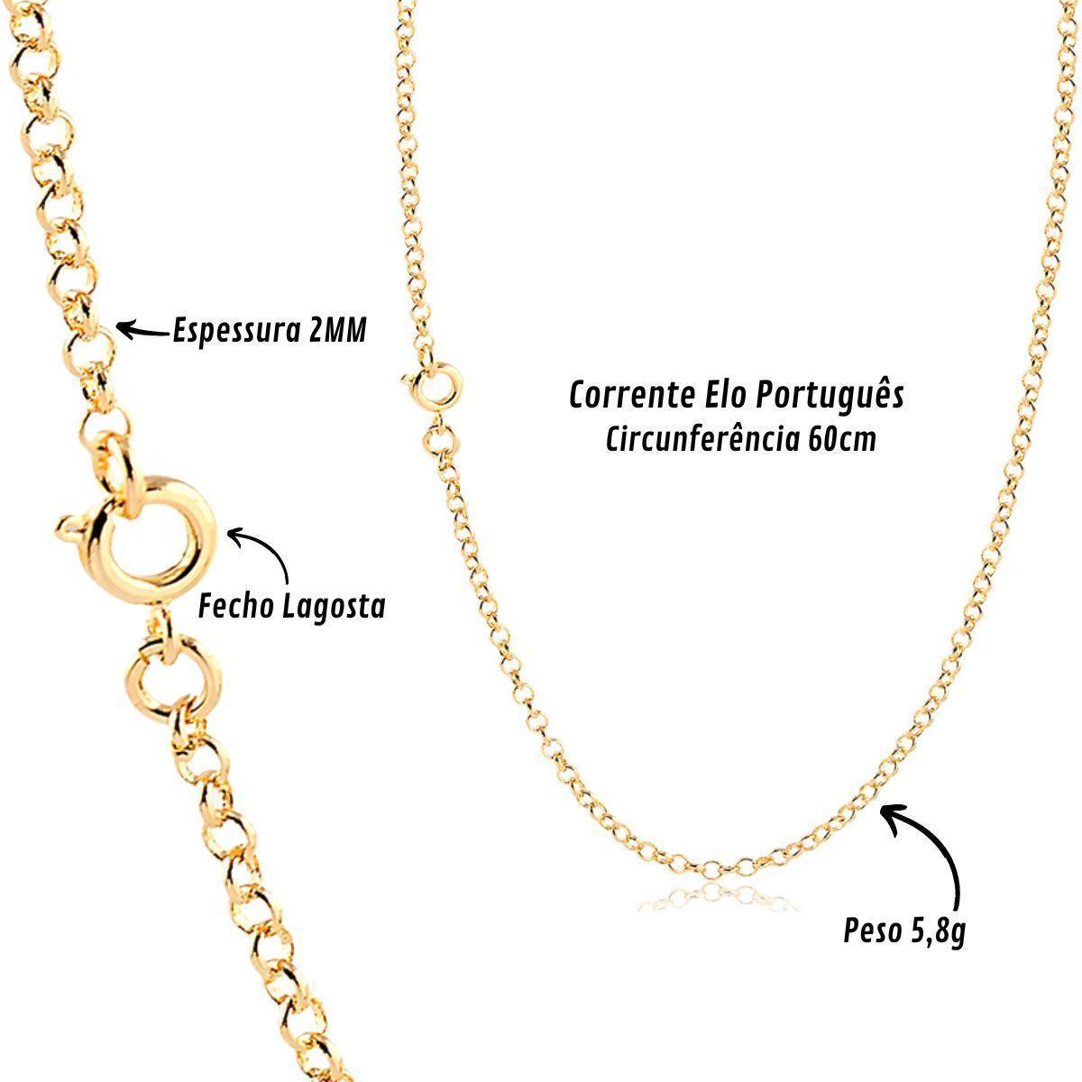 Miniatura Corrente Masculina Elo Português Banhada A Ouro 2Mm X 60Cm
