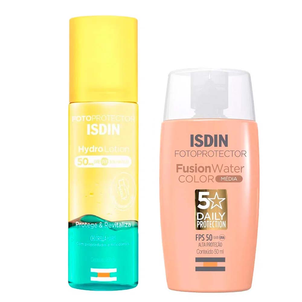 Miniatura Isdin Kit – Protetor Solar Corporal Hydrolotion + Protetor Facial Fusion Water 5 Stars Color Kit