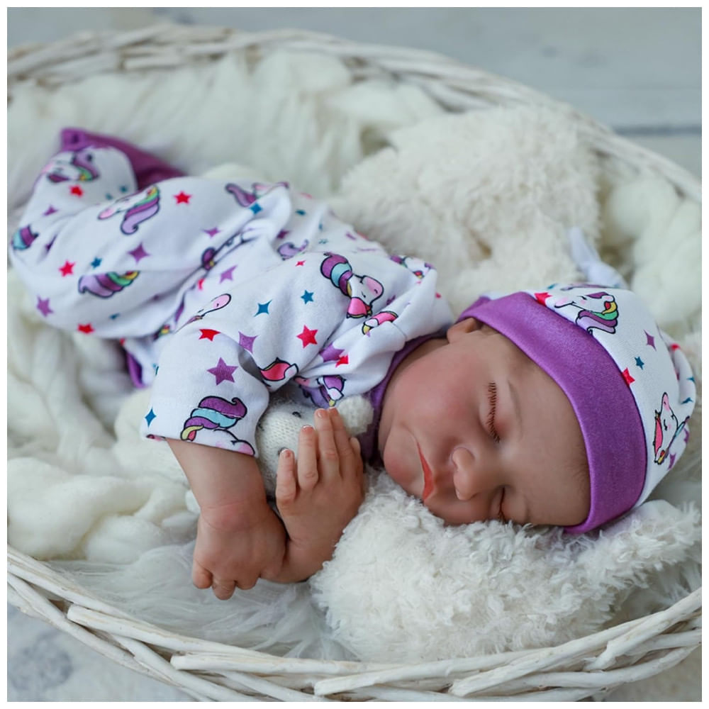 Miniatura Bebê Recém-Nascido Newborn,Boneca Realista WOOROY, Bebê Reborn de 45 cm com Corpo Completo de Vinil, Menina com Silicone, Detalhes Anatômicos,