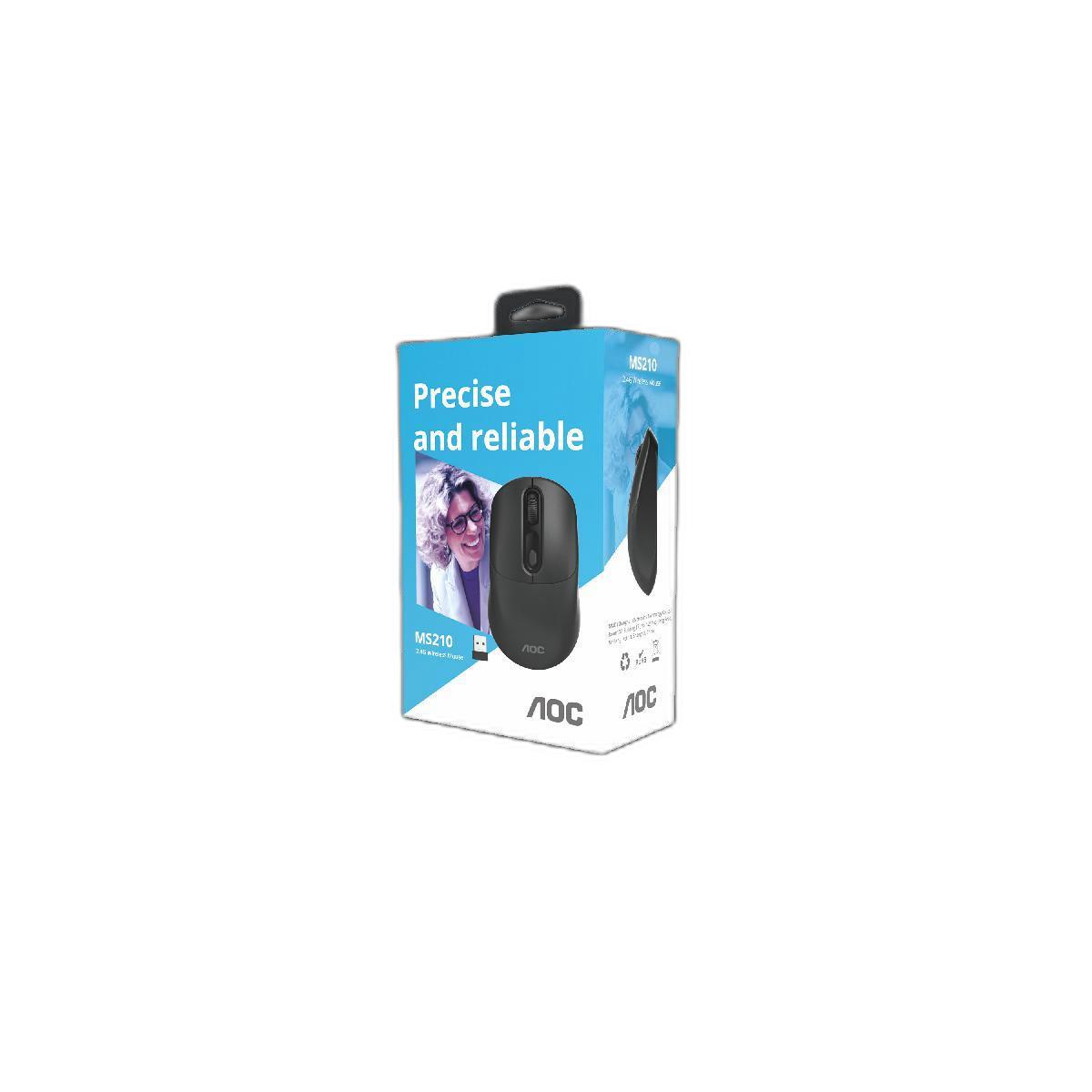 Mouse Optico Sem Fio Aoc 2,4Ghz Office Preto 1600Dpi Ms210B