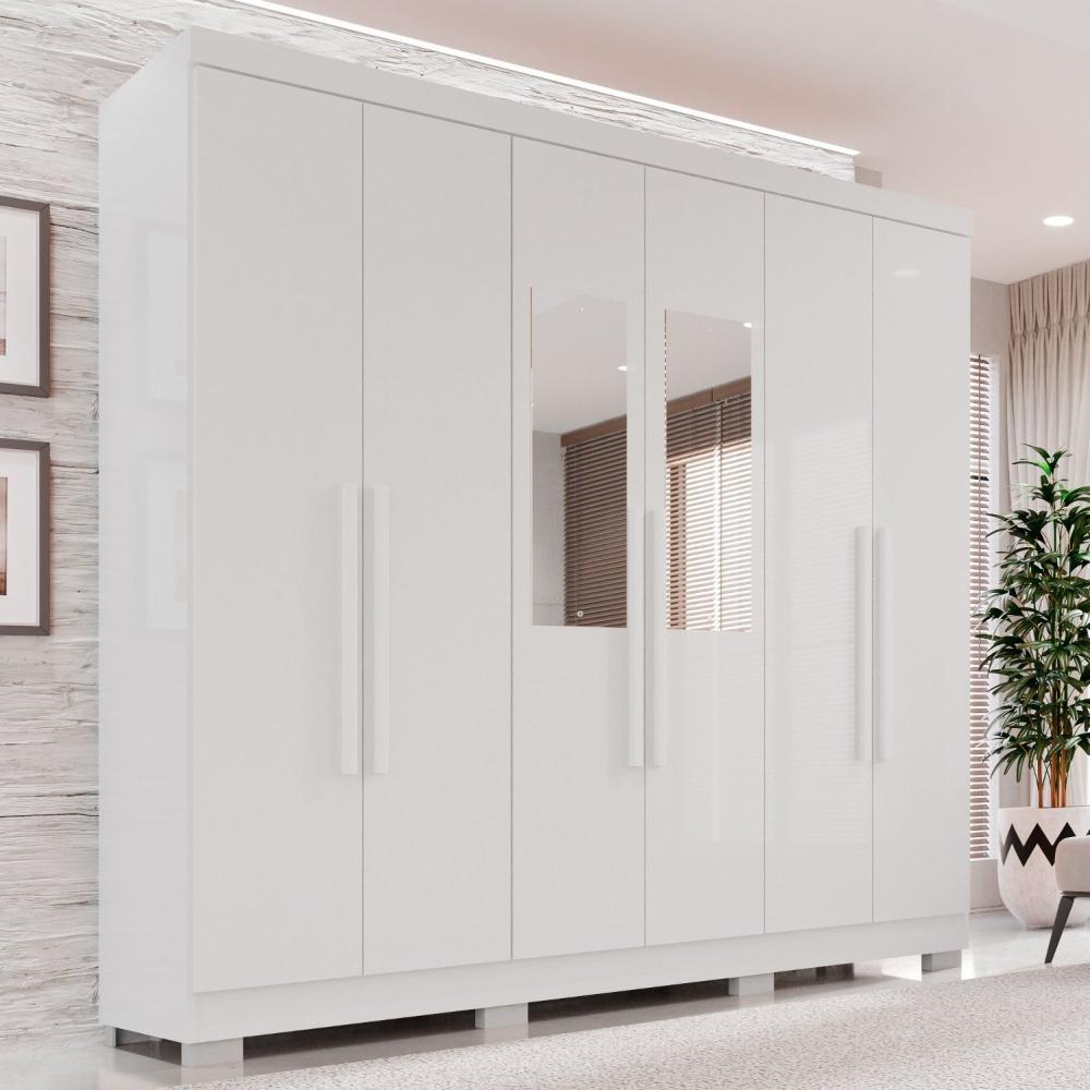 Miniatura Guarda-Roupa Casal Com Espelho 6 Portas 2 Gavetas França Branco