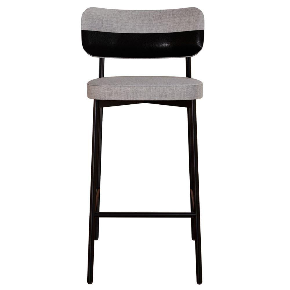 Banqueta Alta Bar Estofada Kit 4 Ella M25 Linho Cinza Cl/preto - Mpozenato