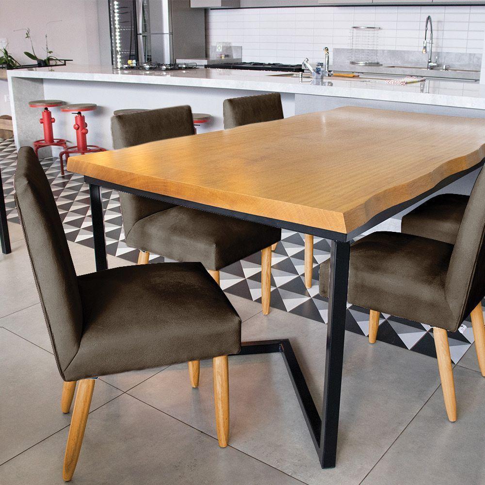 Kit 2 Cadeiras De Jantar Carol Suede Marrom Pés Palito Castanho - D'rossi