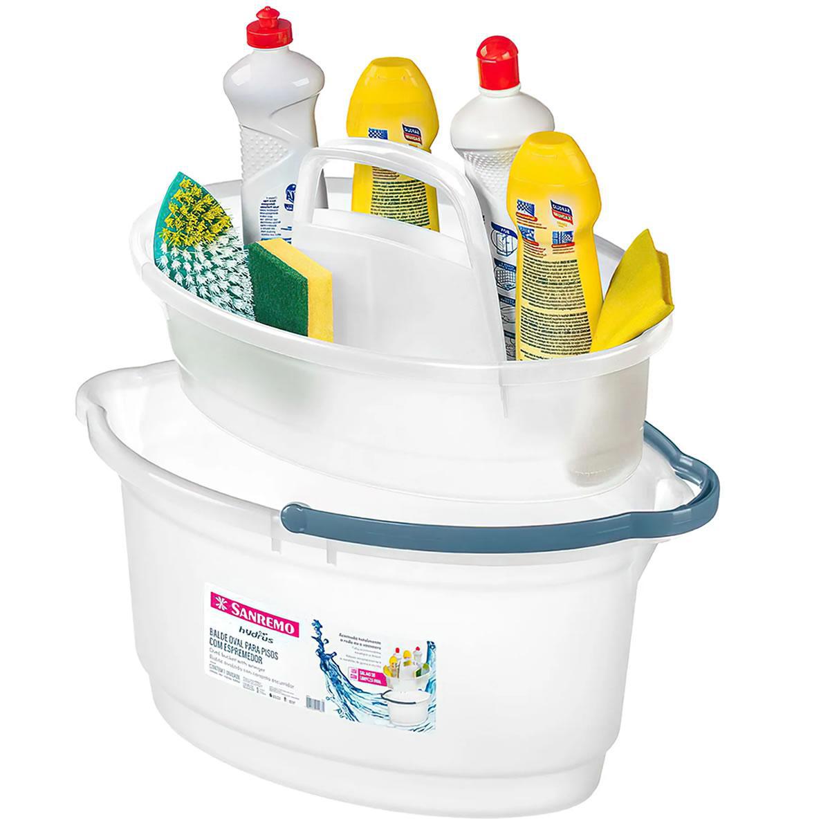 Miniatura Kit Balde Mop Rodo Esfregão Com Porta Produto De Limpeza