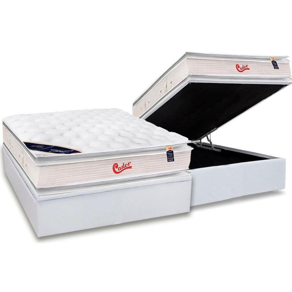 Miniatura Cama Box Baú Colchão Molas Castor Pocket Gold Star Vitagel Slx Double FaceBase Courano White