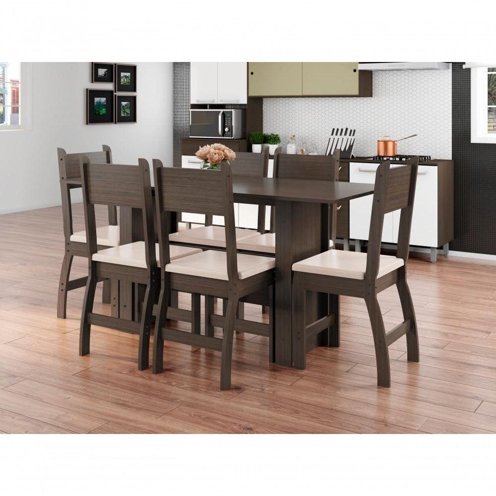 Miniatura Conjunto Sala De Jantar Retangular Mesa Milano 155cm Com 06 Cadeiras Poliman Amêndoa/savana