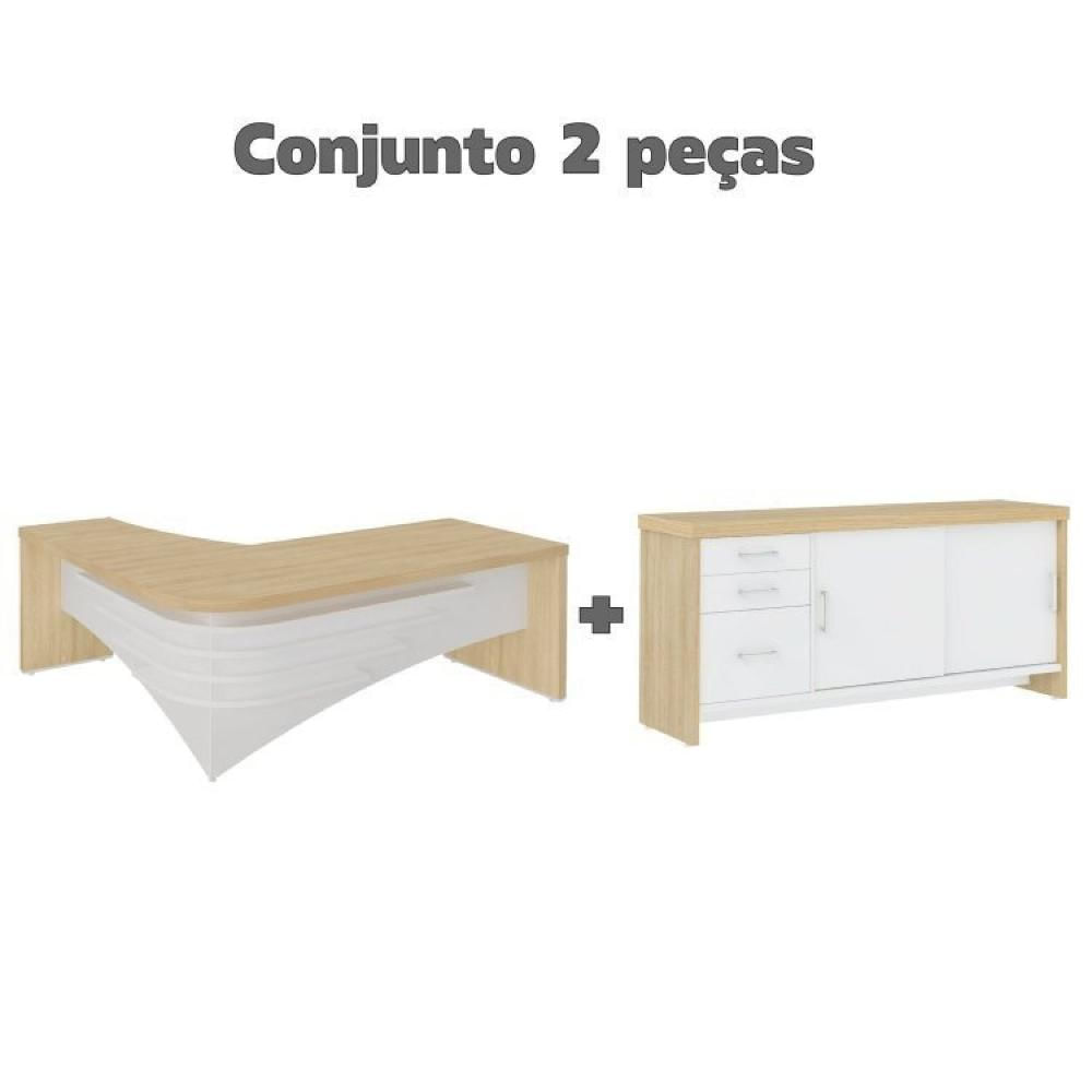 Miniatura Conjunto Consultório de Psicologia e Terapia 2 Peças Mesa Diretor em L com Balcão Artany Carvalho