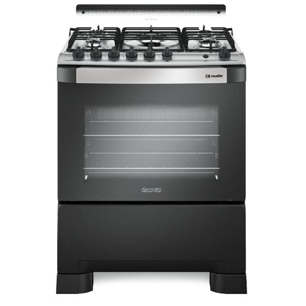 Miniatura Fogão Mueller 5 Bocas Decorato Gourmet Preto Fosco Com Timer E Tripla Chama Preto Fosco Bivolt