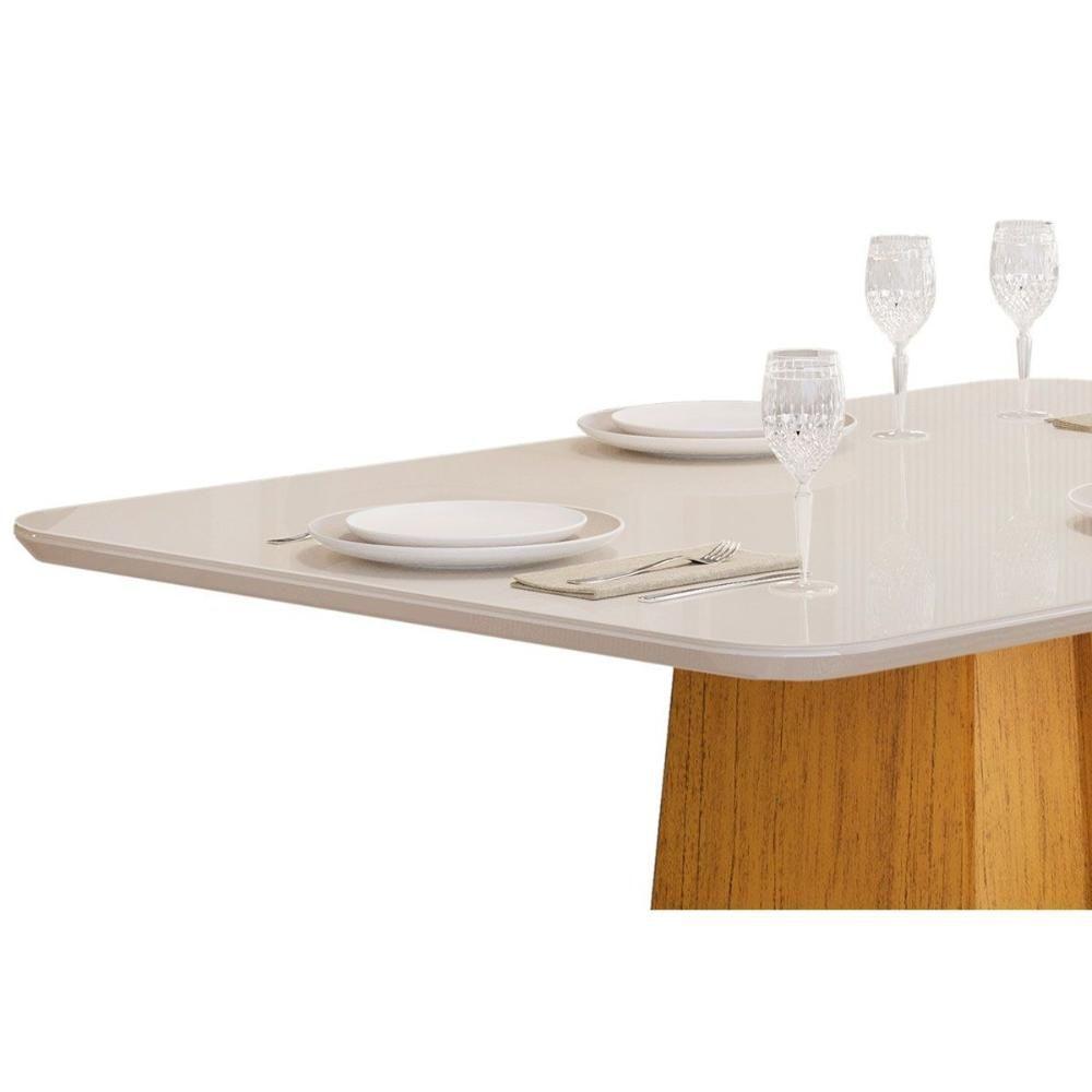 Miniatura Mesa Para Cozinha Italia Com Tampo Madeirado Com Vidro 120x90cm Cedro Off White Dj Móveis