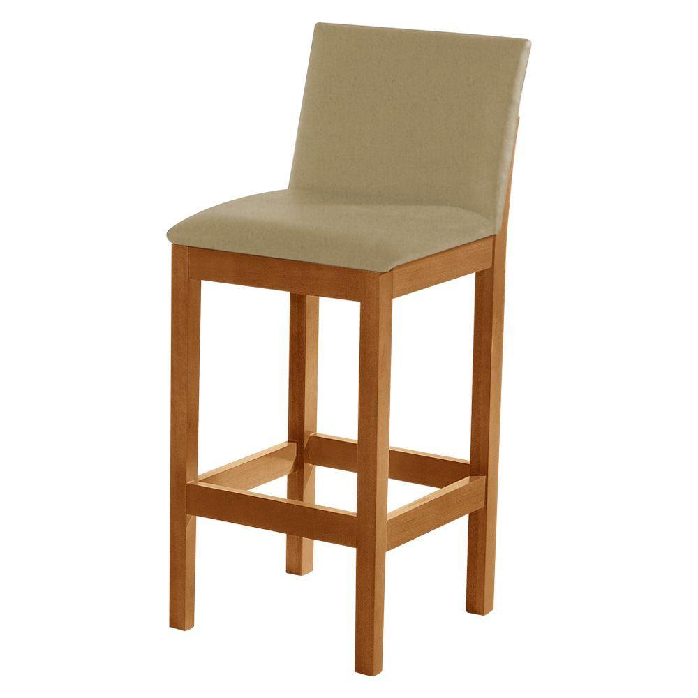 Miniatura Banqueta Alta Pérola Com Encosto Estofada Em Veludo Bege Madeira Maciça Castanho Bege