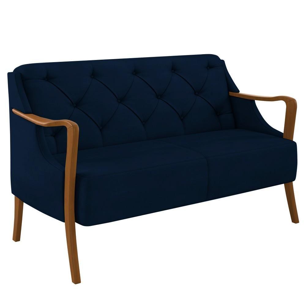 Miniatura Poltrona Namoradeira 2 Lugares 135cm Capitonê Lapa M22 Veludo Azul Marinho - Mpozenato