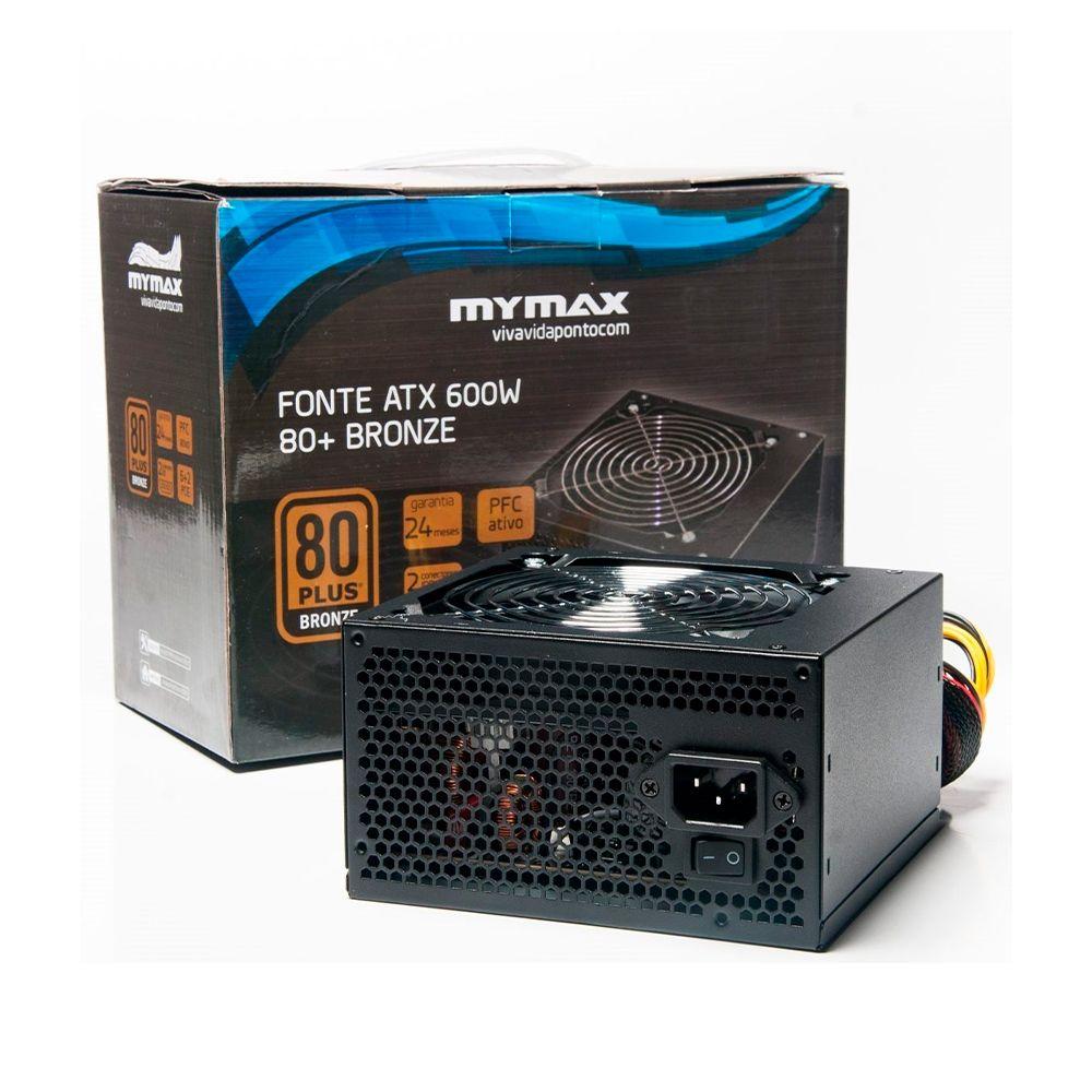 Miniatura Fonte Mymax 600w 80 Plus Bronze Pfc Gamer Bivolt