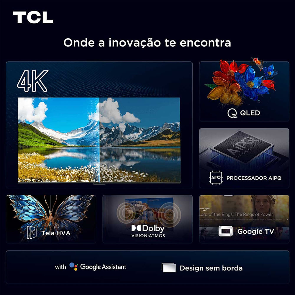 Miniatura Smart TV TCL 65 Polegadas 65P7K 4K UHD QLED Google Tv Preto - Bivolt