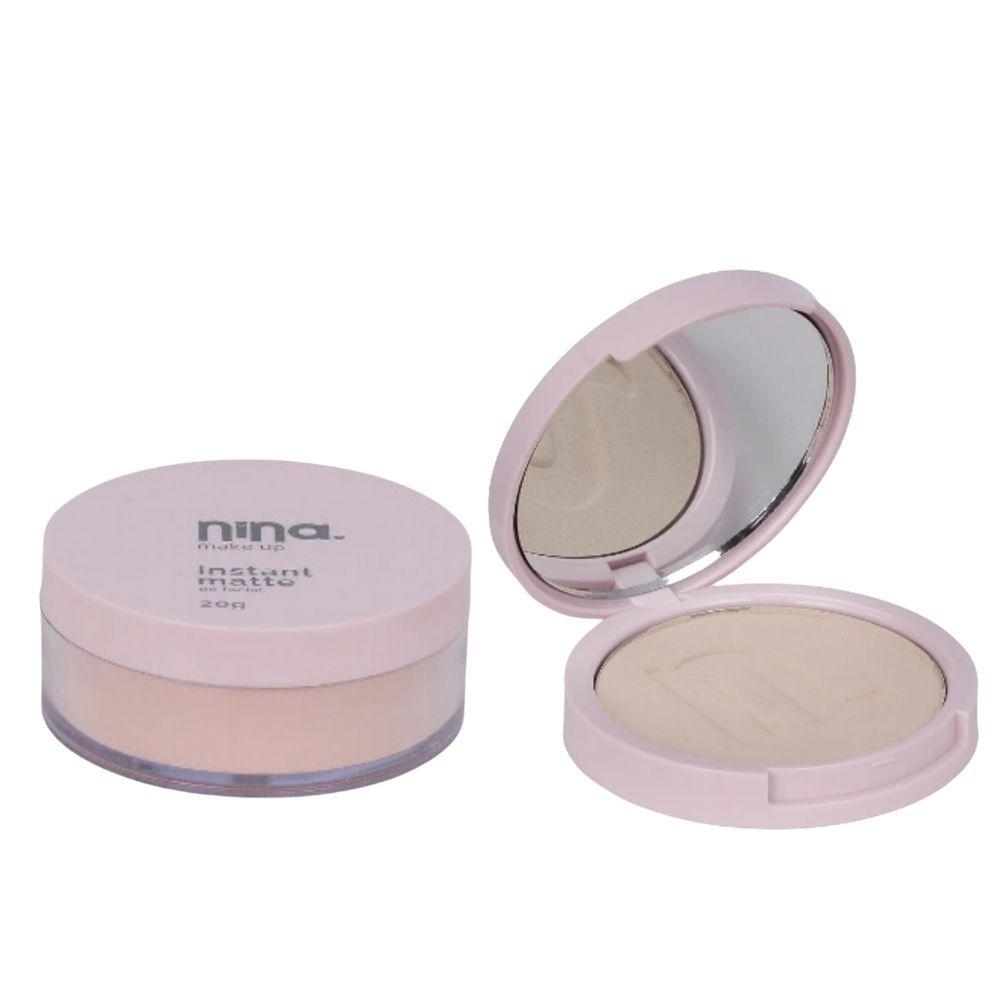 Miniatura Kit Nina Makeup Pó Instant Compacto Cor 1 + Pó Solto 1