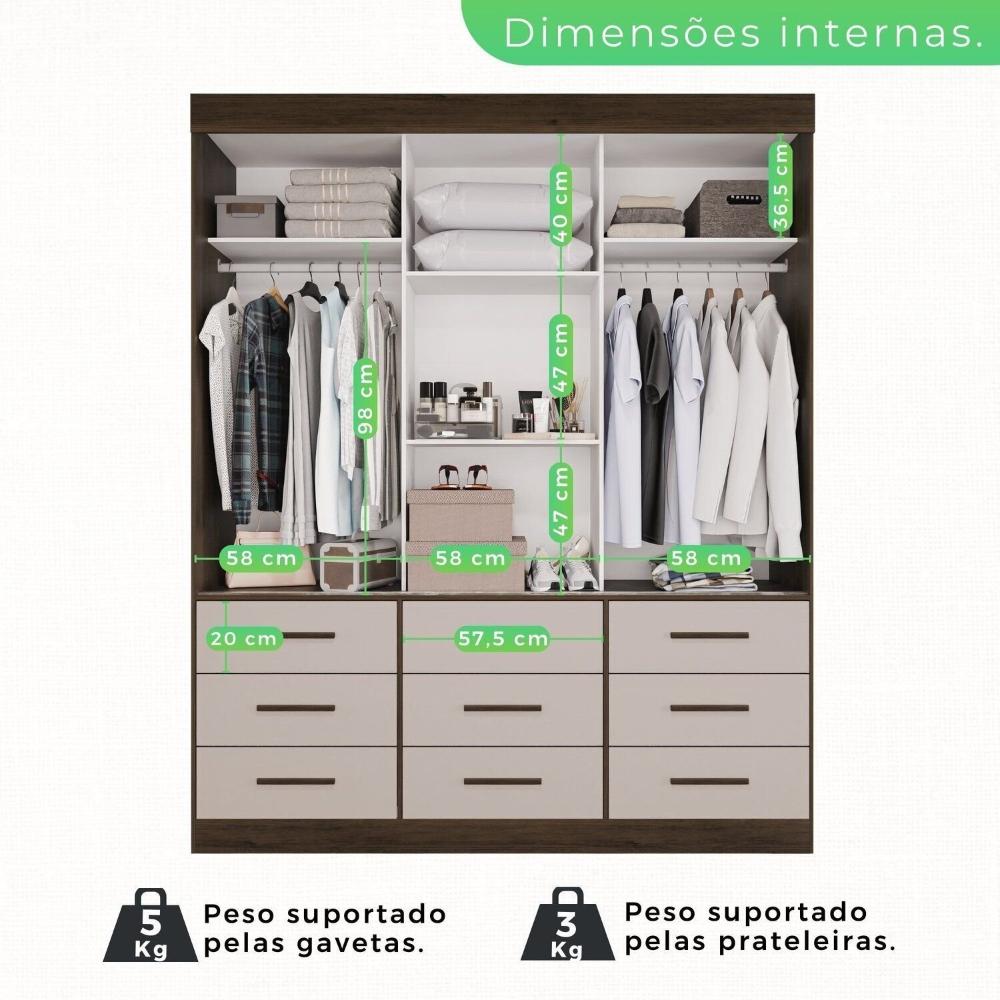Guarda Roupa Casal 3 Portas 9 Gavetas com Espelho Luana Savana/Off