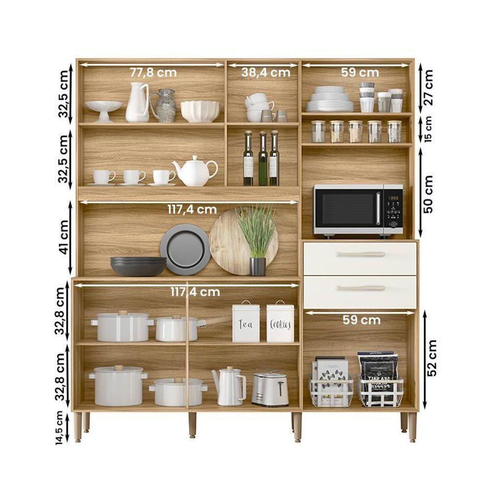 Miniatura Armario Cozinha 6 Portas E 2 Gavetas Salsa Freijo/off White Cristal Freijo/off White Cristal