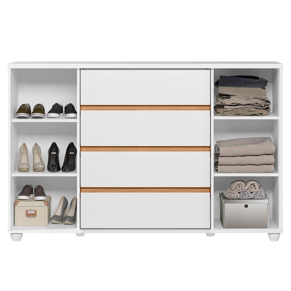 Miniatura Cômoda Sapateira Grande 4 Gavetas 2 Portas Flex Evidência Branco Freijó