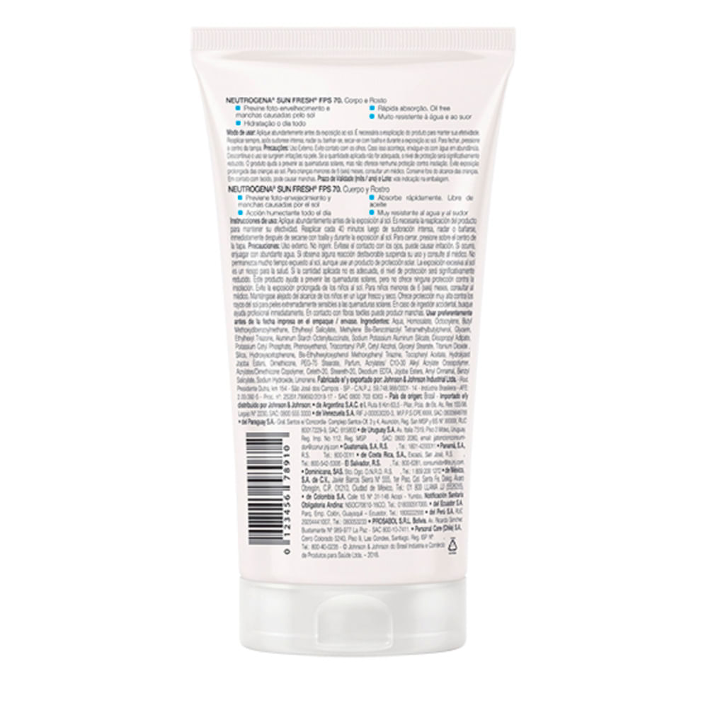 Miniatura Protetor Solar Neutrogena Sun Fresh FPS70 120ml