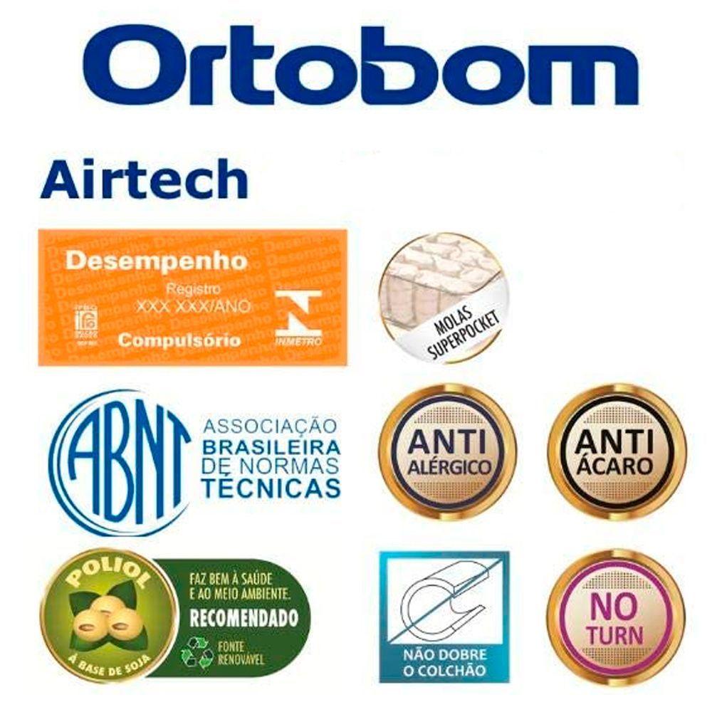 Cama Box Baú Casal Suede + Colchão Ortobom Airtech Molas Ensacadas 138x188x65 Cinza