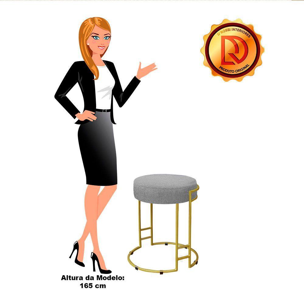 Miniatura Puff Dara Linho Cinza Base Industrial Dourado