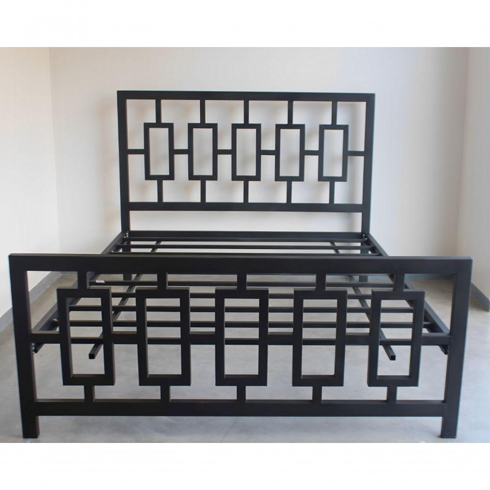 Cama Casal Com Cabeceira Robusta Aço Ferro Metal Tamanho Padrão 138x188 Cor Preto Estilo Industrial Mobbili Ca-01