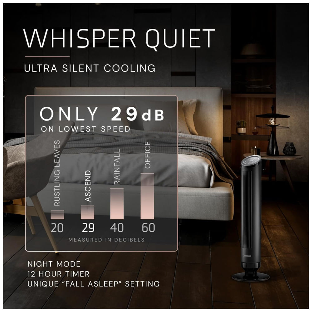 Ventilador de Torre, Estilo Moderno com Controle Remoto, Distância Máxima do Ar 8 Metros, 4 Velocidades, Temporizador de 24H e Oscilação de 90°, 110V 110v
