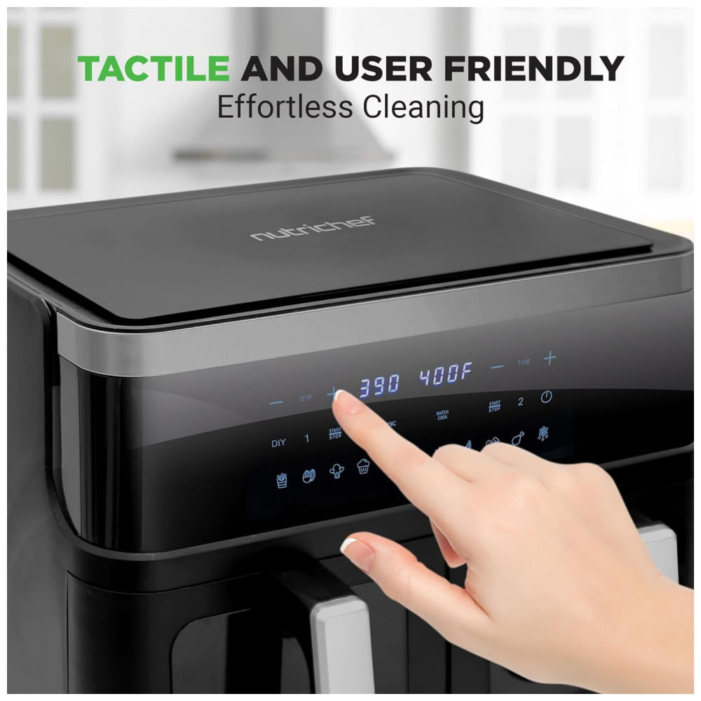 Miniatura Fritadeira Elétrica Air Fryer com Cesta Dupla de 8 Litros e Display Digital Personalizado, 110V 1700W, NutriChef, Preta