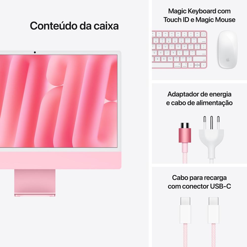 iMac 24", M4, CPU 10 núcleos e GPU 10 núcleos, Memória Unificada 16GB, 256GB SSD - Rosa